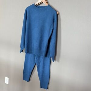 Blue Women's Knit Sweater and Pants Set